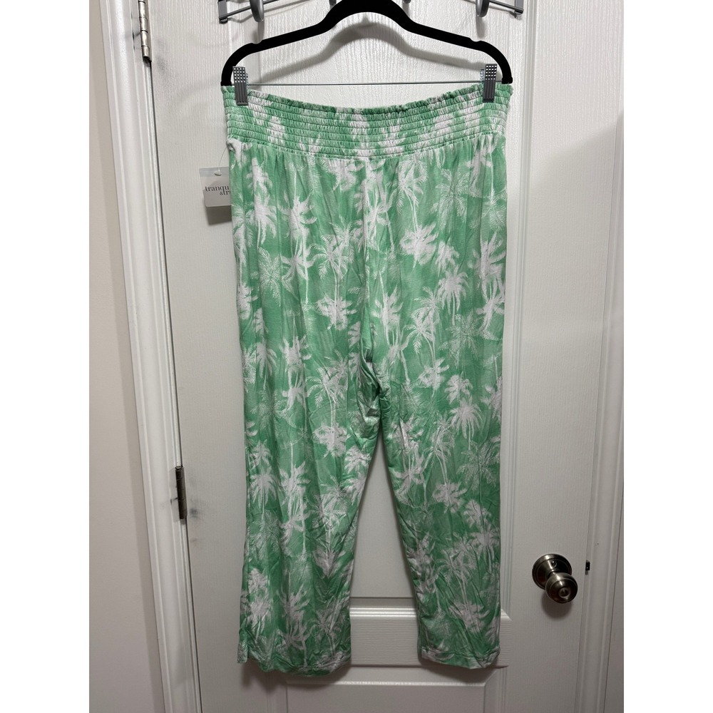 Tranquil & True Womens XL Green Palm Tree Smocked Waist‎ Pajama Lounge Pants NEW - Picture 2 of 11